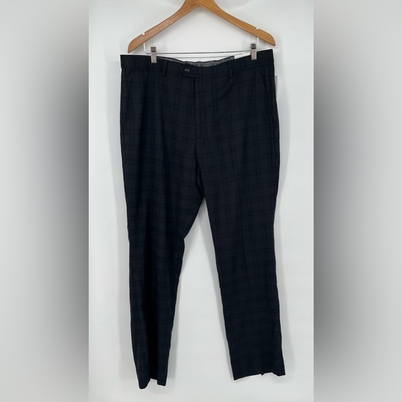 Stacy Adam’s Dress Pants Trousers Plaid Checkered 38W/34L Black Gray - Picture 1 of 13